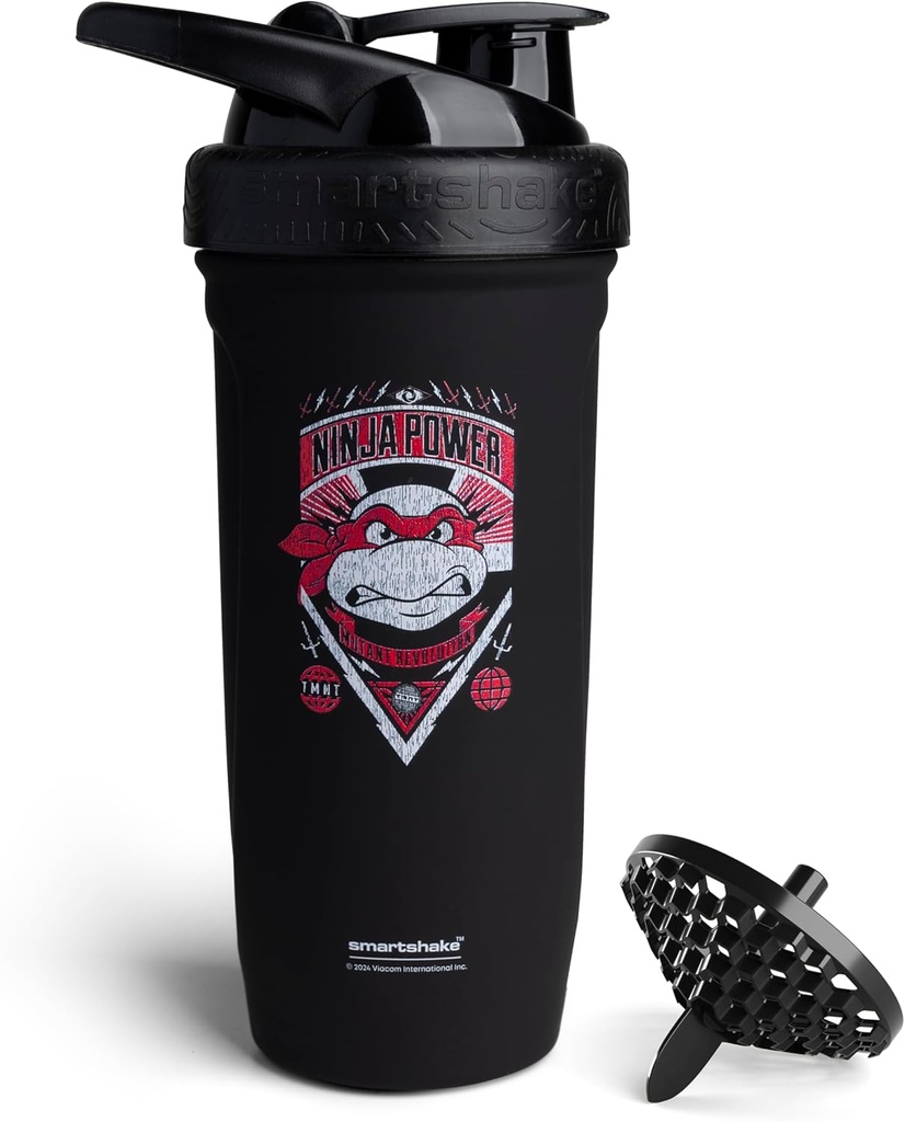 Smartshake TMNT Ninja Power Reforce Stainless Steel Protein Shaker Bottle 900 ml 124; 30 oz - Leakproof Screw-on Lid - BPA Free-Unisex