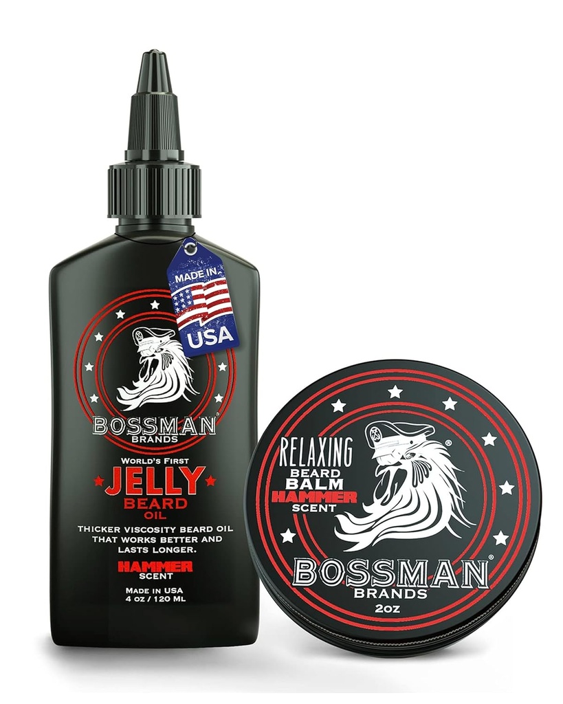 Bossman Beard Oil Jelly and Relaxing Beard Bald Combo - Hammer Scent