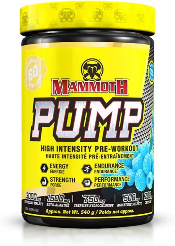 PUMMOTH MAMMOTH - Powder Pre Workout, Pumps Otot Superior, Increase Power & Endurance, Explosive Power & Energy Suightened Focus, Quick Recovery, Reduced Soreness (60 Serves, Blue