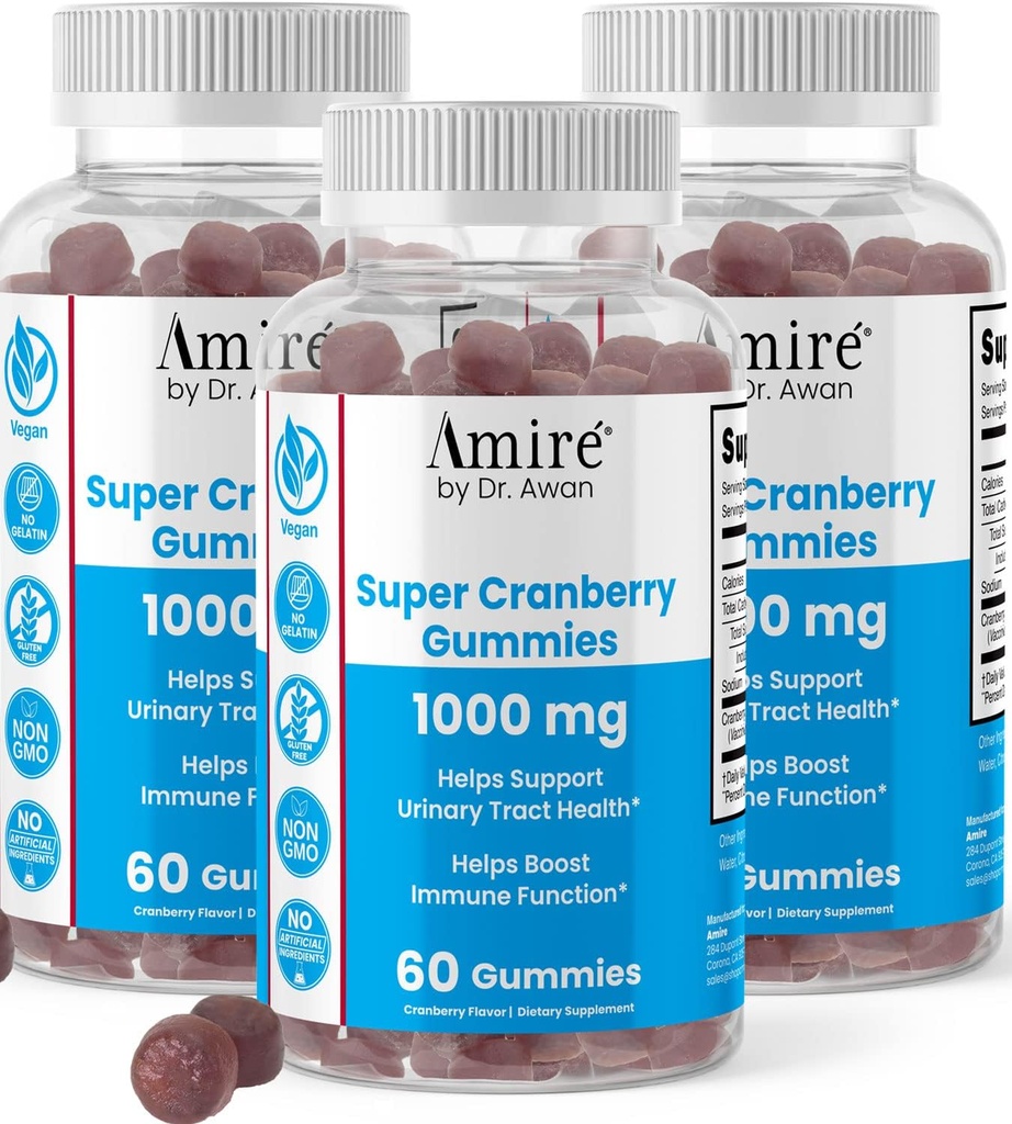 Amire oleh Dr. Awan Super Cranberry Gummies, Membantu Mendukung Kesehatan Urinary Trakt, Membantu Boosts Immune Fungsi, Glatin- Free Cranberry Chews untuk Pria & Women, 180ct, 90- Day Suppply