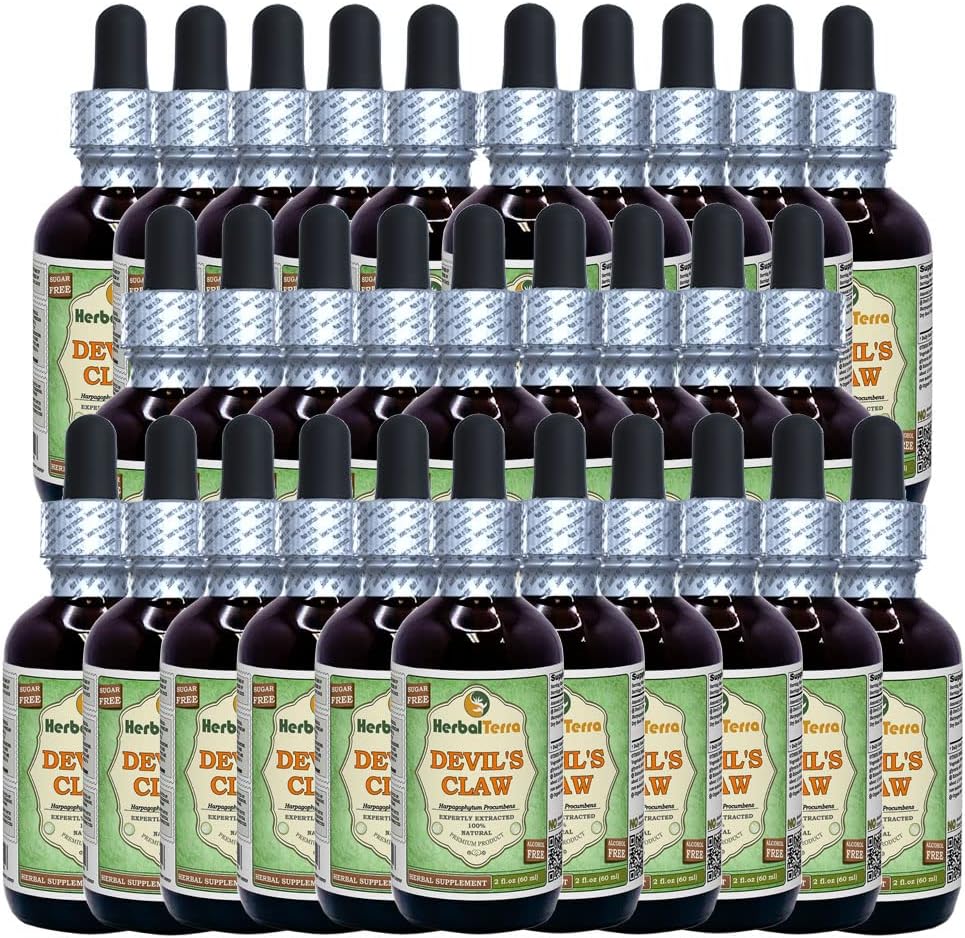 Cakar Setan (Procumbens Harpagophytum) Glycerite, Root Dirry Alcohol- Free Liquid Extract (Nama Merek: HerbalTerra, Proughtly Made in USA) 30x2 Fl.oz (30x60 ml)