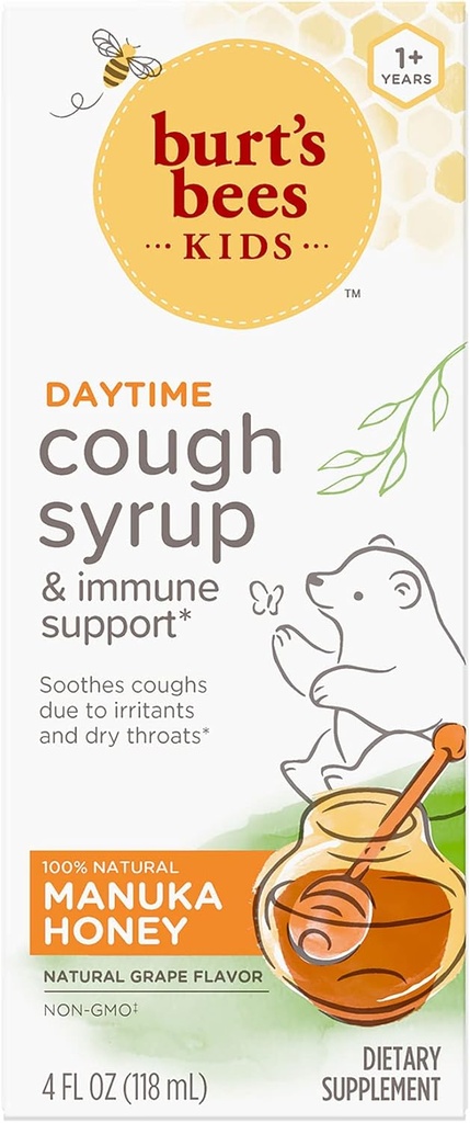 Burt 's Bees Kids Cough Syrup dan Hamilune Support, Natural Grape Flavor, Dietary Supplemen, 4 Fl Oz