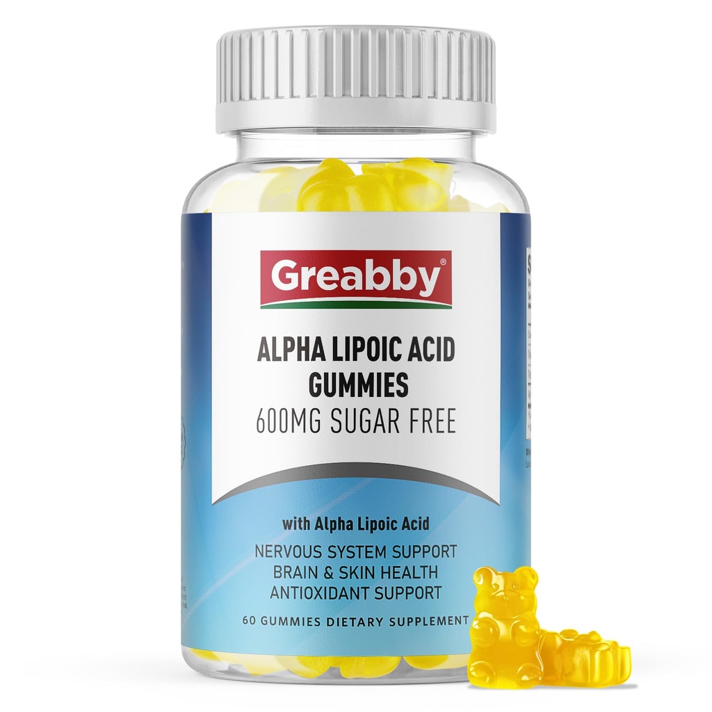 Alfa Lipoic Acid 600mg Gummies, Sugar Free Chewable R Lipoic Acilement for Antioksidant & Nervous System Support, Brian & Skin Health, Pineapple Flavor, 60 Count