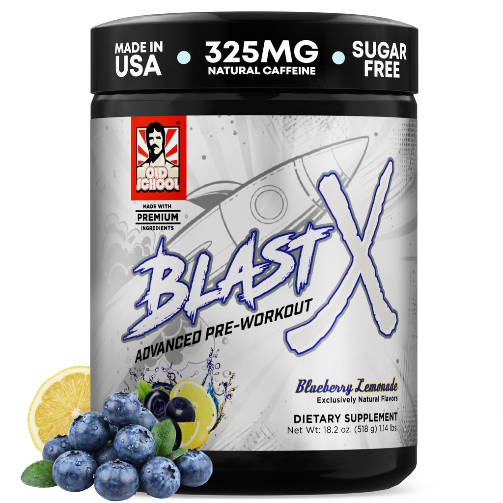 Old School Labs 124; Blast X Advanced Pre Workout Powder, Intense Energy Booster Pretraining for Men & Women 124; Blueberry Lemonade
