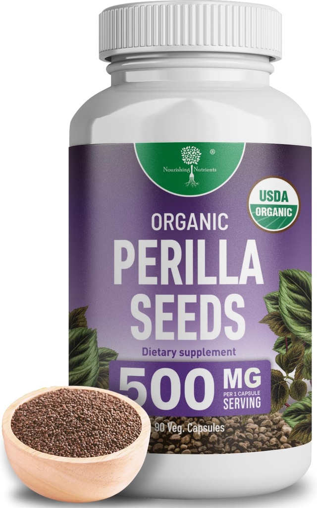 Lampiran Benih Organik Perilla dengan 9% Akif Rosmaric - USDA Disertifikasi - Bantuan Allergy, Respiratory dan kekebalan Booster- Th2 Cytokin, Secara alami Operasi Luteolin - 500mg 90 kapsul