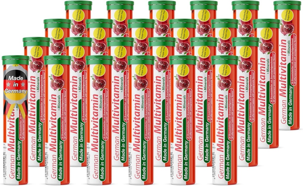 Jerman Multvitamin + Minemins 10 Vitamin 2 Mineral - 480 Vegan Minum Effervescent Tablet - Pomegranate Flavor - Dibuat di Jerman