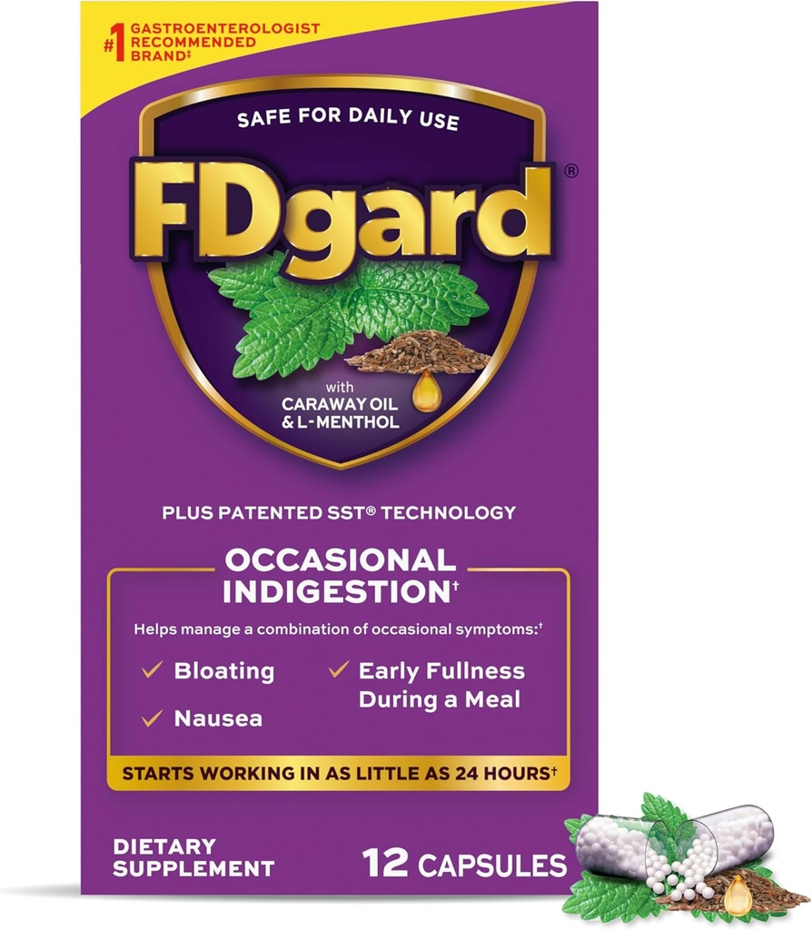 FDgard Gut Supplement Health Supplement, Indivalry, Nausea & Bloating, Upset Stomach, 12 Kapsul
