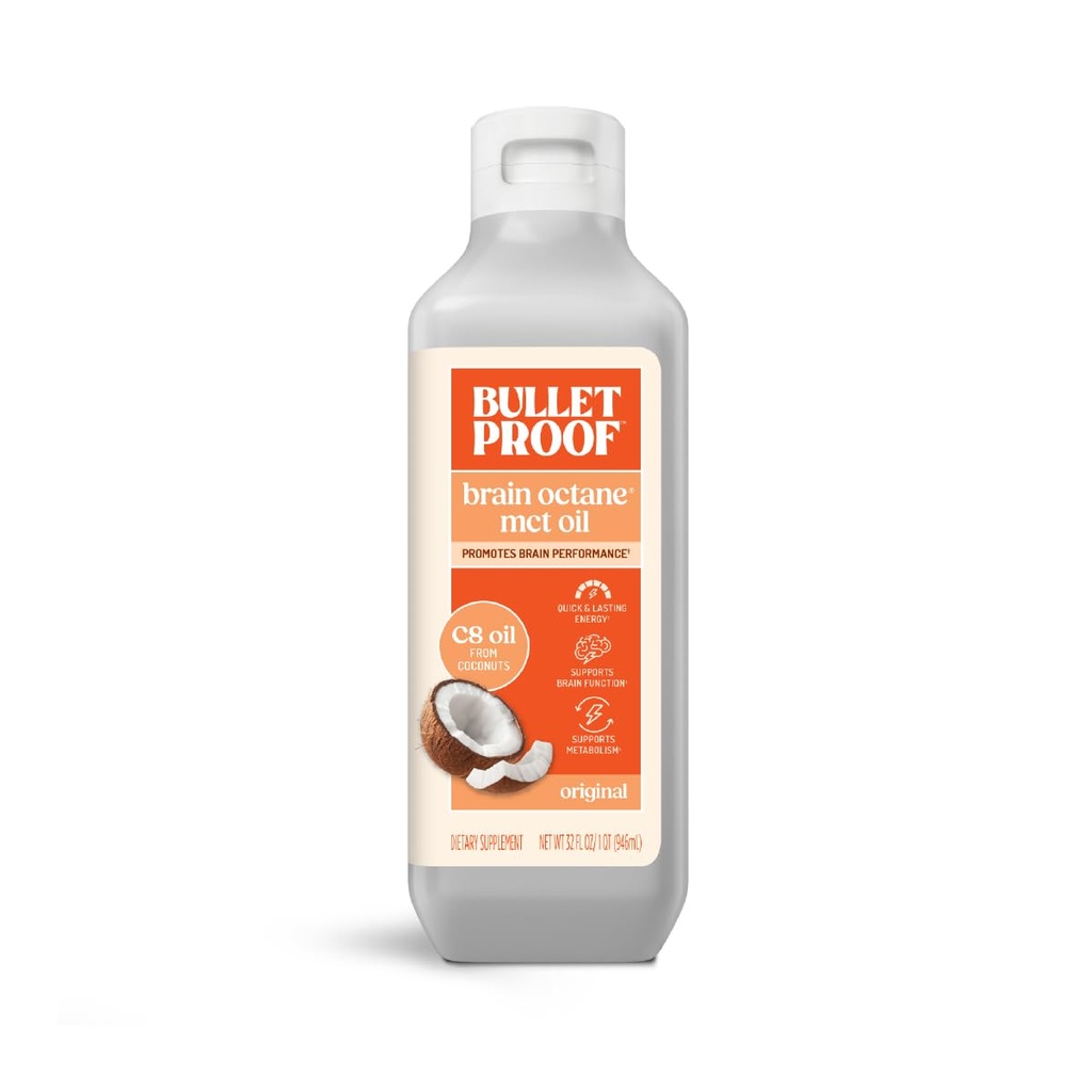 Bulletproof Brain Octane C8 MCT Oil, 32 Ounces, Suplemen Keto untuk Penangguhan Energi dan Kerangka Fewer