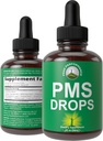 PMS Relief 9-in- 1 Cair Drops Suplemen. 9 Herbal Ingrediens untuk Mendukung Periode Cramps Pain for Women. Vegan, Zero Sugar Vitamin with Organic Chaste Tree Berry, Cramp Bark, Yam Root, Nettle Leaf
