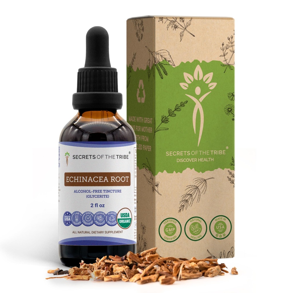 Echinacea Root USDA Organic Tincture 124; Alcohol-Free Extract, High- Potency Herbal Drops, Imune System Health 124; Dibuat dari 100% Certified Organic Echinacea Root (Echinacea Purpurea) 2 oz