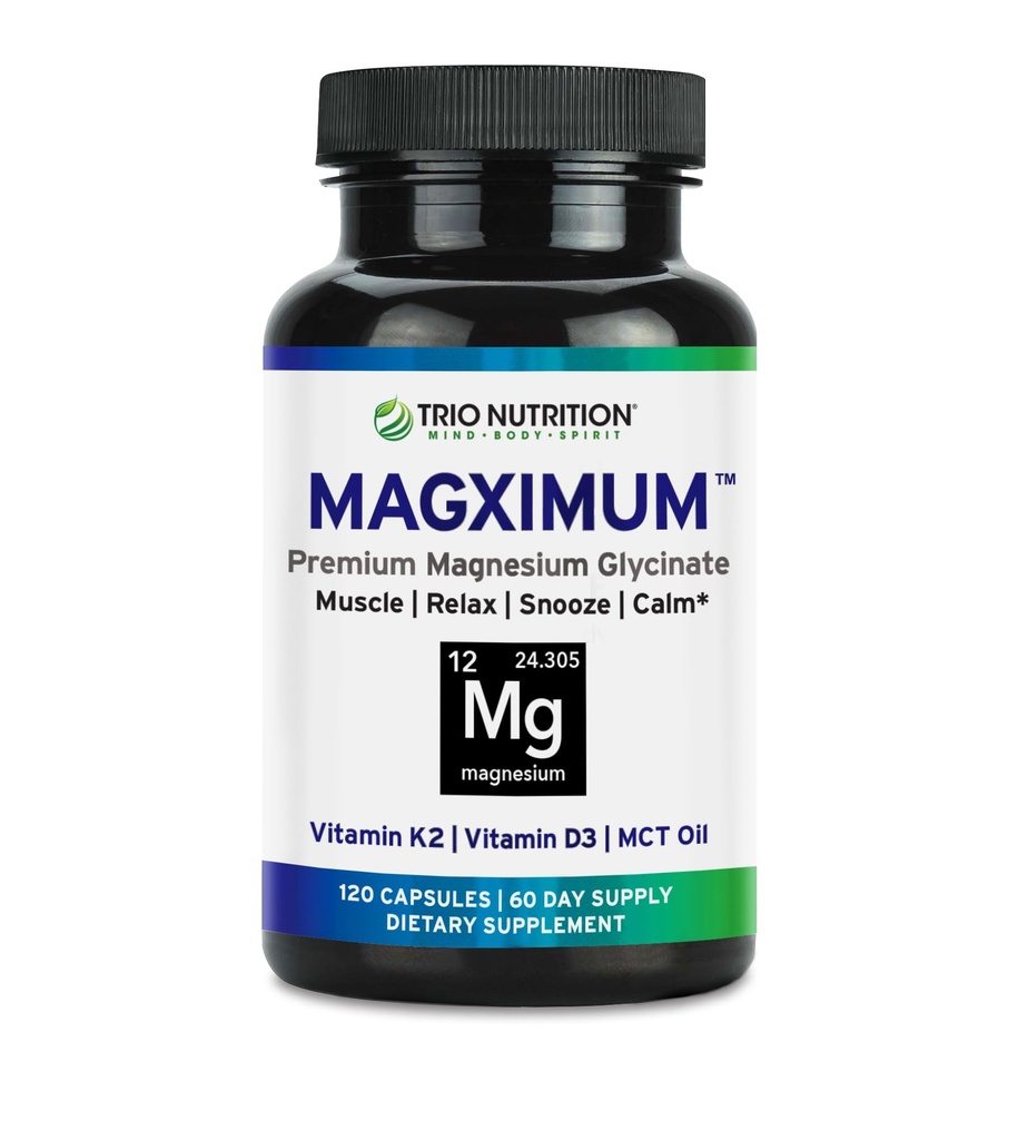 Trio Nutrition MagX Magnesium Glycinate, Vitamin D3, Vitamin K2 & MCT Oil 124; Sertakan Suplemen Magnesium 124; Tenang, Relaxation & Recovery 124; Jadilah Kerja Baik & Memulai Hari Anda dengan Magnt