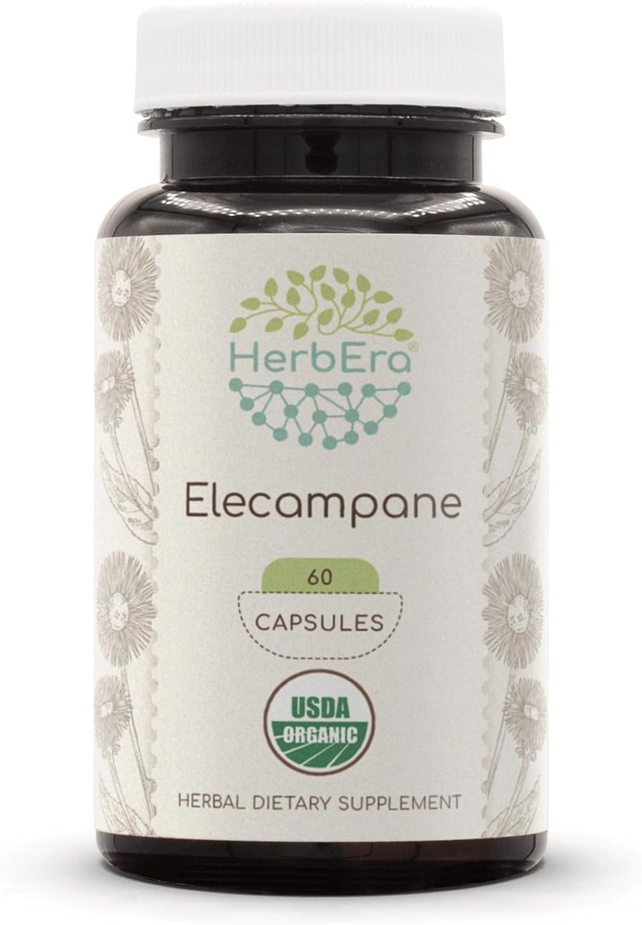 HerbEra Empamplane 60 USDA Kapsul Organik, 500 mg, Dibuat dengan EleCampane (Inula Helenium) Root Kering (60 Kapsul)