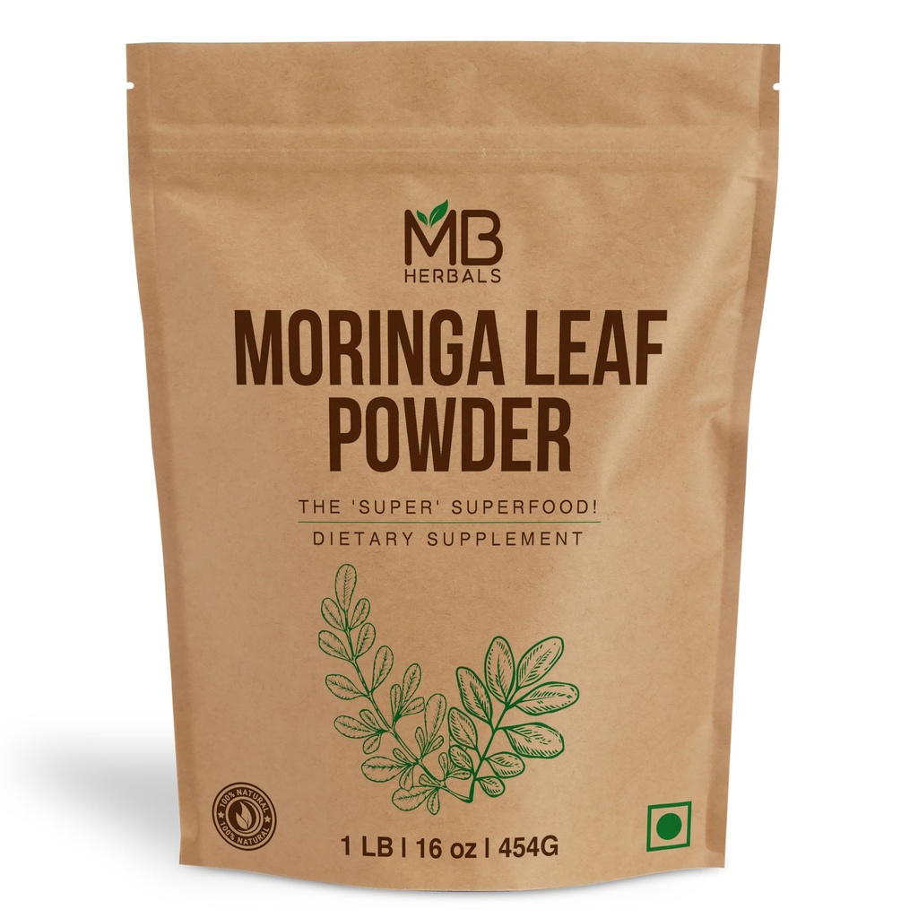 MB Herbals Moringa Leaf Powder 1 lb / 16 oz (454 Gram) 14; 100% Pure Moringa powder 12.4; Easily Mixes dalam Minuman & Smoothies 126; Tidak ada Pengawet
