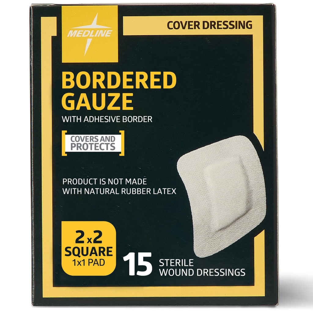 Medline Brearded Gauze, 2 "x 2" Adhesive Island Wound Dressing, Sterile, 15 Count
