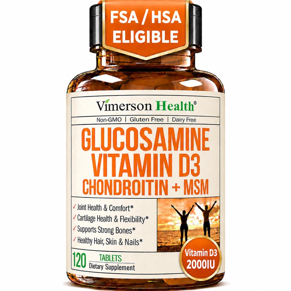 Glucosamin Chondroitin dengan Vitamin D3 2000IU - FSA Reality Complicable Joint Sualth, Hair Skin Nails, Bone Health & Comfort with MSM, Vit D, Bromelain & Boswellia - 120 Tab