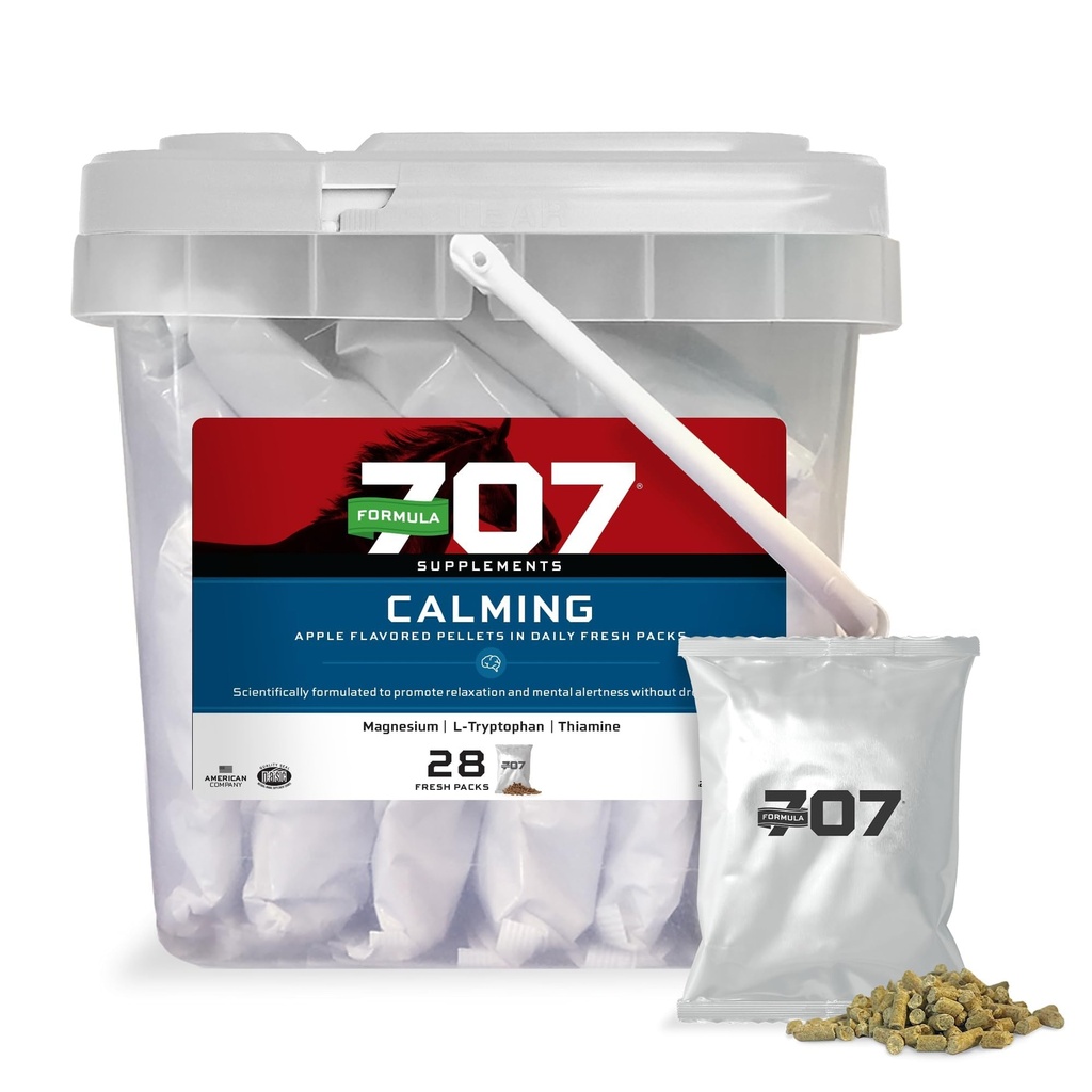 Formula 707 Calming Equine Suplement, Daily Fresh Packs - Anxiety Relief dan Enhanced Fokus untuk Kuda - L- Tryptophan, Thiamine & Magnesium