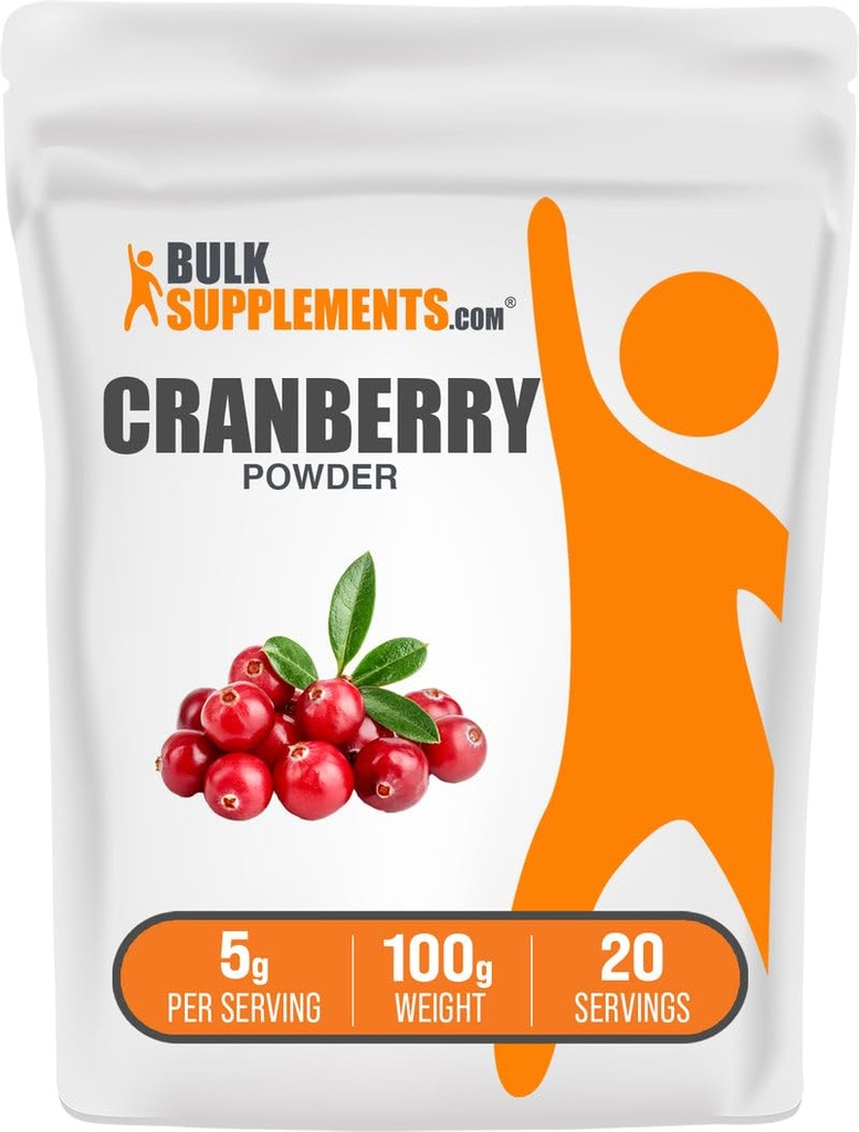 BulkSuplements.com Cranberry Powder - Cranberry Suplemen Perempuan & Men, Air Dry Cranberry - Unsweetened & Gluten Free, 5g per Serving, 100g (3.5 oz) (Paket 1)