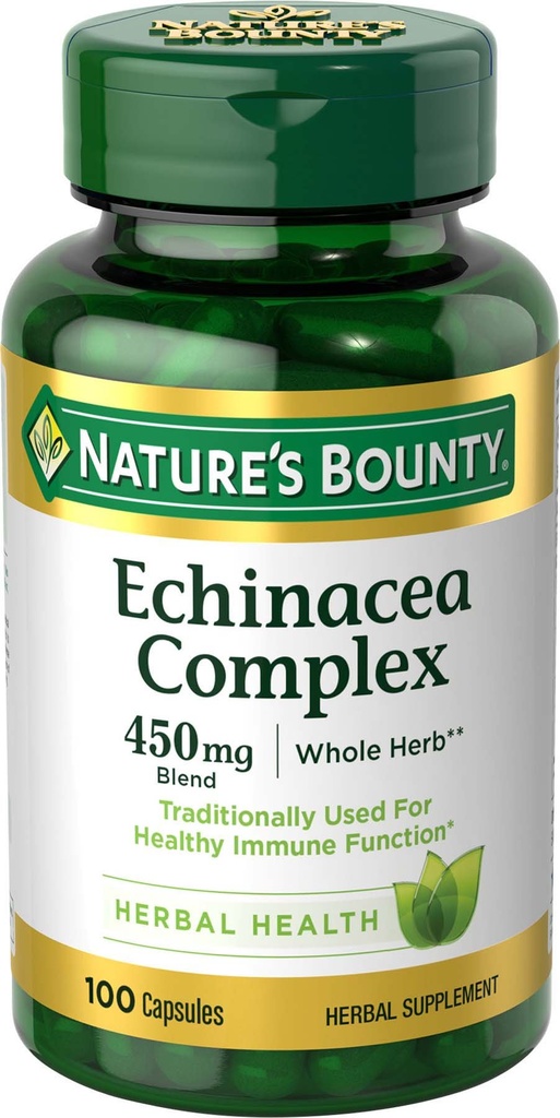 Nature 's Bounty Echinacea Complex, Herbal Supplement, Support Immune Health, 450 mg, 100 Kapsul