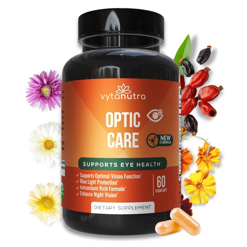Optic Care Eye Vitamin - Lutein, Hobxanthin, Vitamin A C E, Zinc, Copper - Antioksidant & Mikronutrient Formula Chrysanthemum & Goji Berry untuk Dukungan Vision & Eye Strain Relief - 60 Capsules