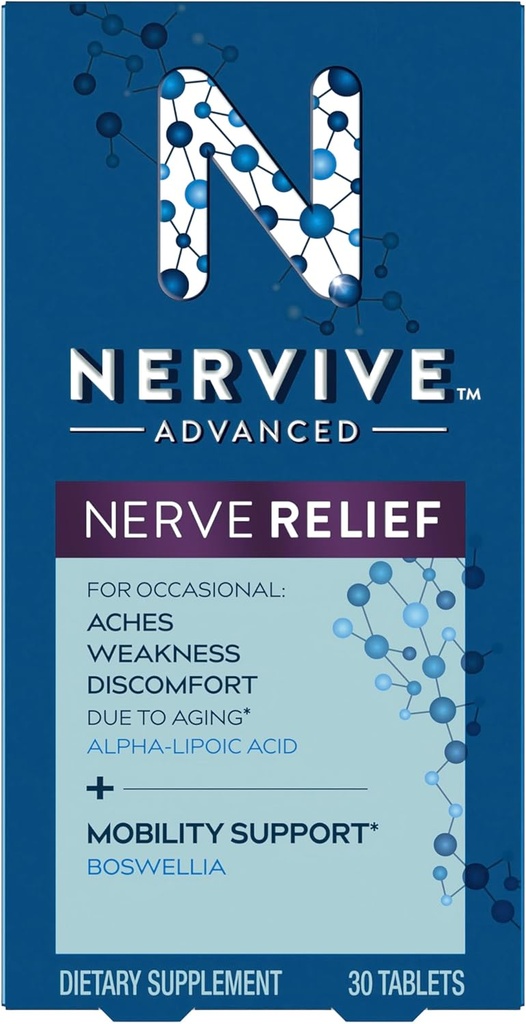 Nervive Advanced Nerve Relief + Mobility, with Alpha Lipoic Acid to Help Reduce Nerve Aches, Weakness, & Discomfort * Ofand Boswellia to Propiness Mobility *, Vitamin B12, B6, B1, 30 Tablet