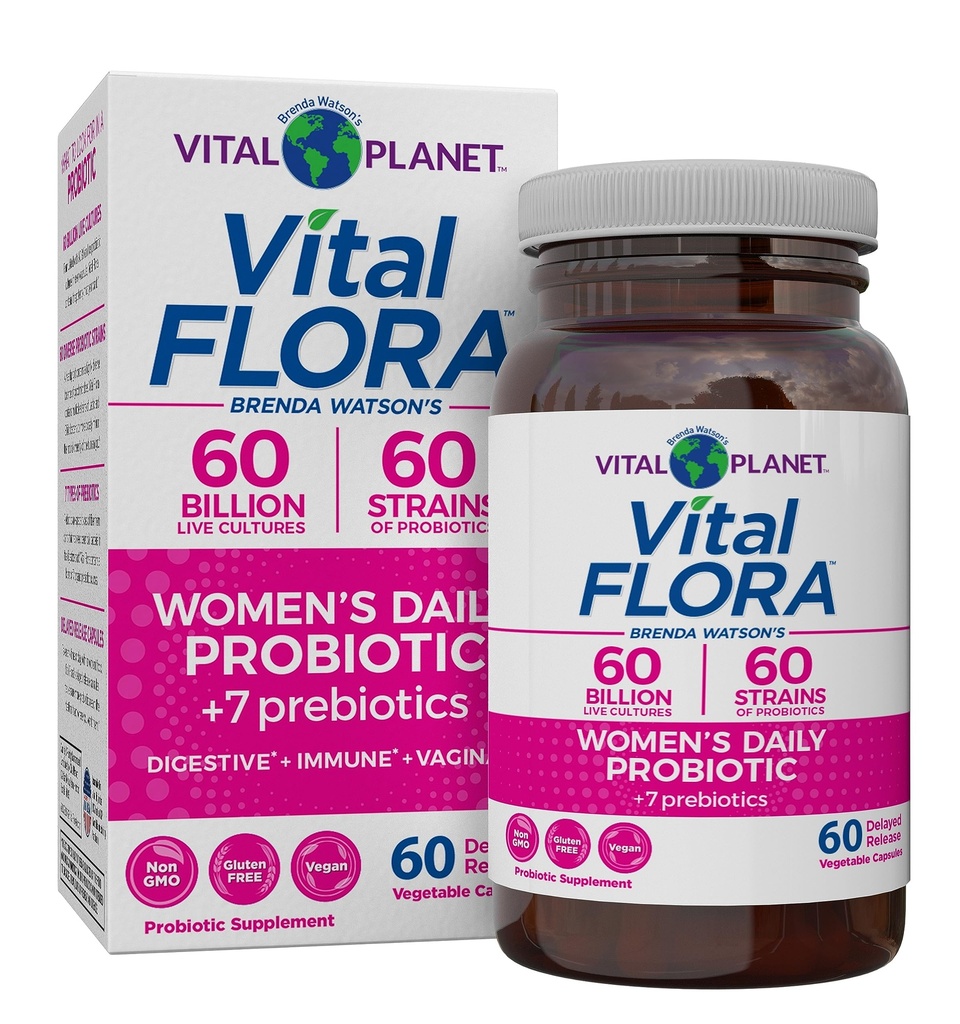 Planet Vital - Vital Flora Women Probiotic Harian 60 Milyar CFU, 60 Diverse Strains, 7 Organic Pretiles, Vaginal dan Imune Dukungan, Bloating, Digetical Health Progrees Bagi Perempuan 60 Kapsul