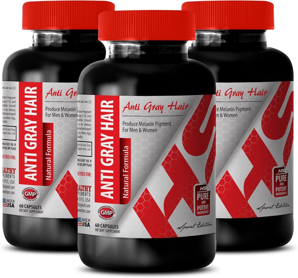 Acid Folic with b12 - Anti Gray Hair Natural Formula - Skin and Nails Support (3 Botol)
