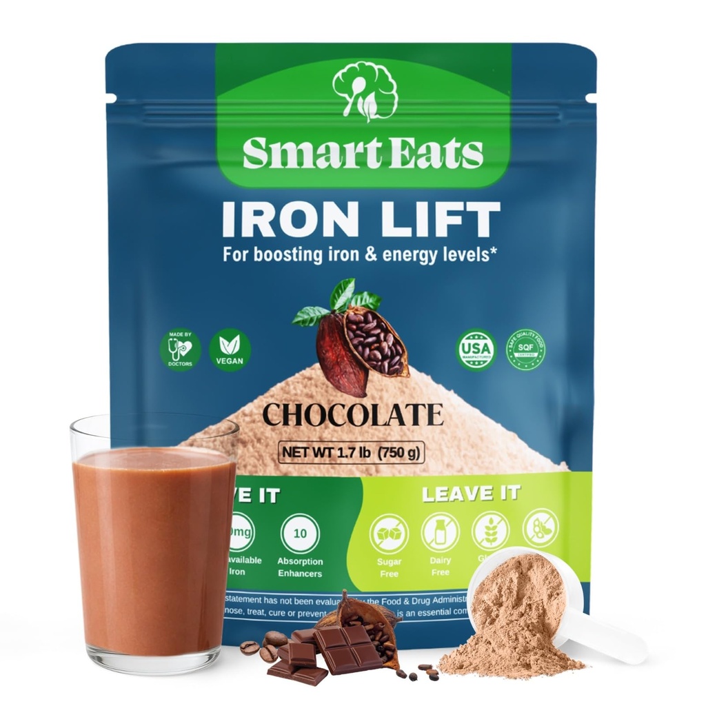 Smart Eats - Iron Powder 124; Sangat Absorbed 124; Avoids Side Effects 124; Complete Nutrition: Protein, Vitamin, Fiber, Antioksidants 124; Membuat Minuman Lezat & Shakes 124; Vegan 124; Chocolate Flavor 124; 30 Scoops