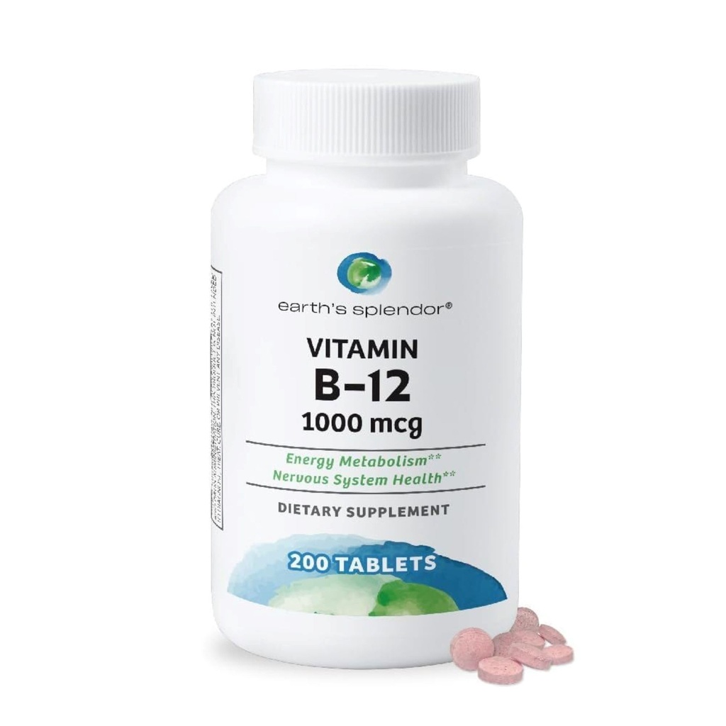 Suplemen Energi Splendor Bumi, dengan Vitamin B12, Tanpa Warna Artificial atau Flavor, Gluten Free, Dukungan Metabolisme Energi (100mcg, 200 Tablet)
