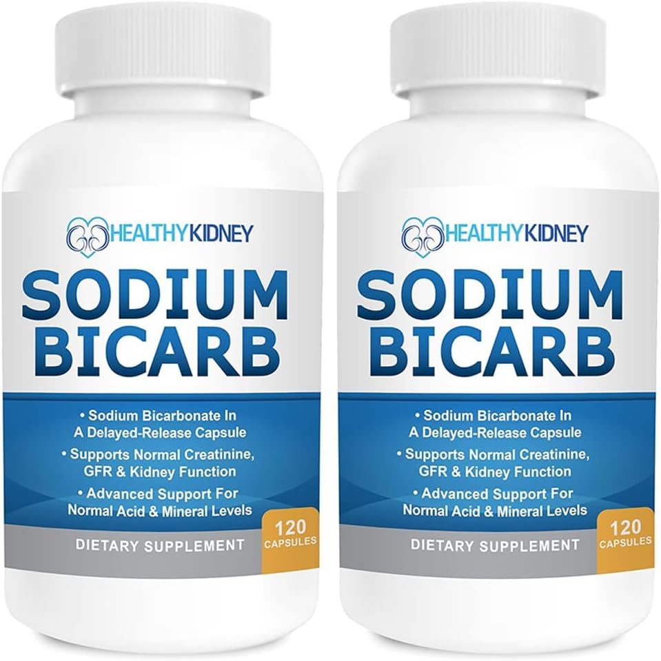 Sodium Bicarbonate 650mg Capsules Delayed Rilis untuk Pendukung Fungsi Normal Ginjal & Ginjal. Sodium Bikarbonat untuk Bantuan Asam, Alkalinity 120 Pil 2-Pack