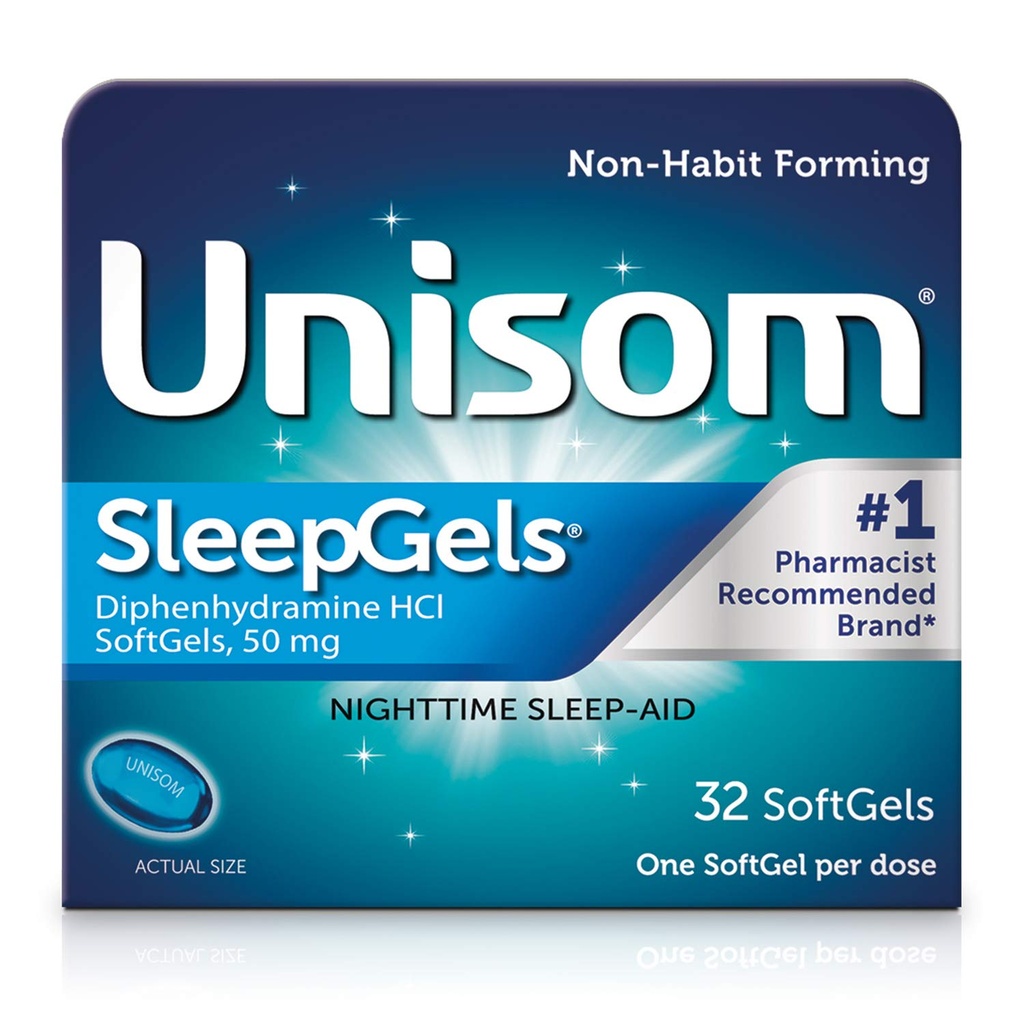 Unisom SleepGels, Nighttime Sleep-aid, Diphenhydromine HCI 50 mg, 32 SoftGels