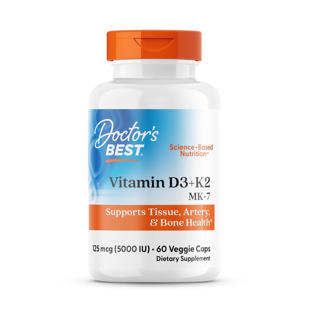 Doctor 's Vitamin D3 + K2 (Vitamin K2 sebagai MK-7), Mendukung Bone, Tits, & Arteri Kesehatan, Calcium Absorpsi Non- GMO Gluten Free Vegetarian, 5000 IU, 60 Vevgie Caps