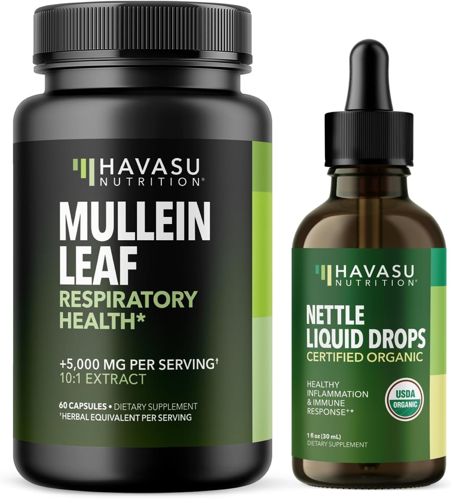 HAVASU NUTRITISI Mullein Leaf Capsules + Nettle Liquid Drops Respiration Health Bundle