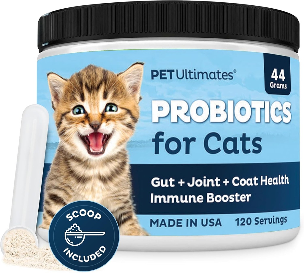 Pet Ultimates Progories for Cats - 20Species Cat Probiotic Powder to Treat Diare, Vomiting, Digetically Dupport & Cat Antibiotic Recovery - Cat Health Supplies (44 gr)