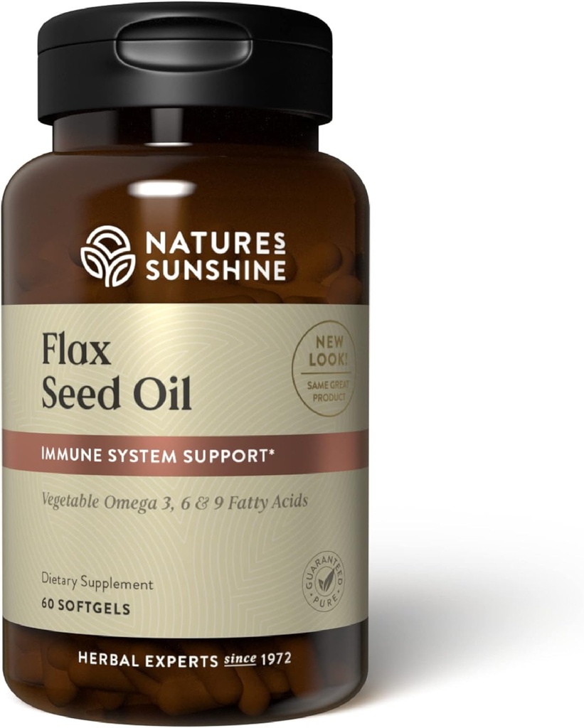 Nature 's Sunshine Flax Seed Oil, 60 Softgeels 124; Sumber Excellent of Heart- Healthy Acids, Berisi Lignans yang membantu Boost kekebalan dan Dukungan Breast dan Prostat Kesehatan