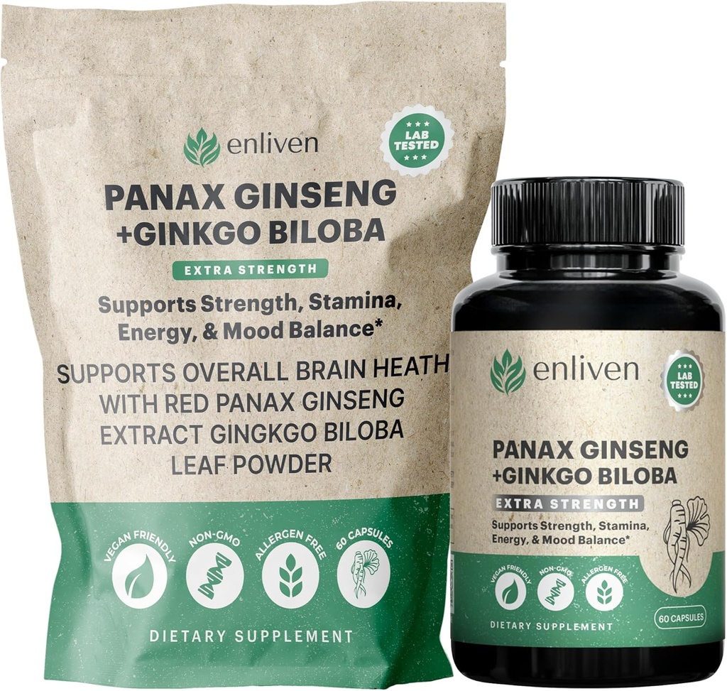 Panax Ginseng & Ginkgo Biloba Tambahan Energi, Fokus & Otak Kesehatan 124; Kapak Merah Ginseng untuk Memori, Stress Relief & Circulation 124; Cognitive Natural Dukungan 124; 60 Count 124; Dibuat di AS