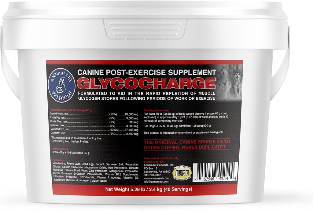 Annamaet Glycocharge - Post- Exercise Suplement for Canine Athletes and Working Dogs - with Maltodextrins to Help Replenish Muscle Glycogen for Faster Recogen - 2.4 kg