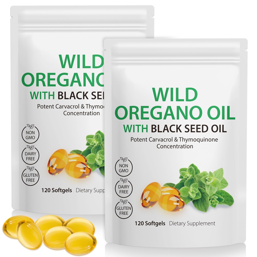 Minyak Oregano Softgeels 6000mg Per Serving 240 Count 124; 2 dalam 1 Formulated dengan Minyak Benih Hitam 200mg, 4X Kekuatan Carvacrol & Thymoquinone 124; Tanaman berbasis, Non-GMO & Imune Dukungan