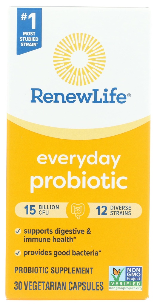 Renew Life Probiotic Capsules, Daily Support urinary, Digetical and Ammune Health, L. Rhamnopus GG, Dairy, Soy dan Gluten- Free, 15 Milyar CFU, 30 Count