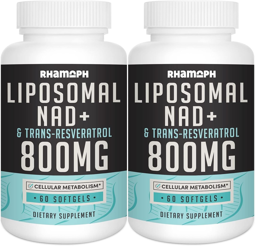 Lipomal NAD + 800 mg dengan Trans- Resveratrol 300 mg, Max Absorpsi, Atual NAD + Tambahan Boosting untuk Penuaan Sehat, Energi Sel, Pemulihan DNA, Umur Panjang - 120 Softgels
