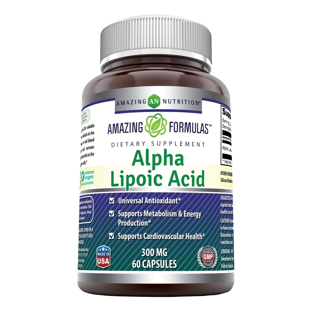 Amazing Formulas Alpha Lipoic Acid 300 mg Capsules Suplement: 124; Non- GMO 124; Gluten Free Acids 124; Dibuat di USA (60 Count)