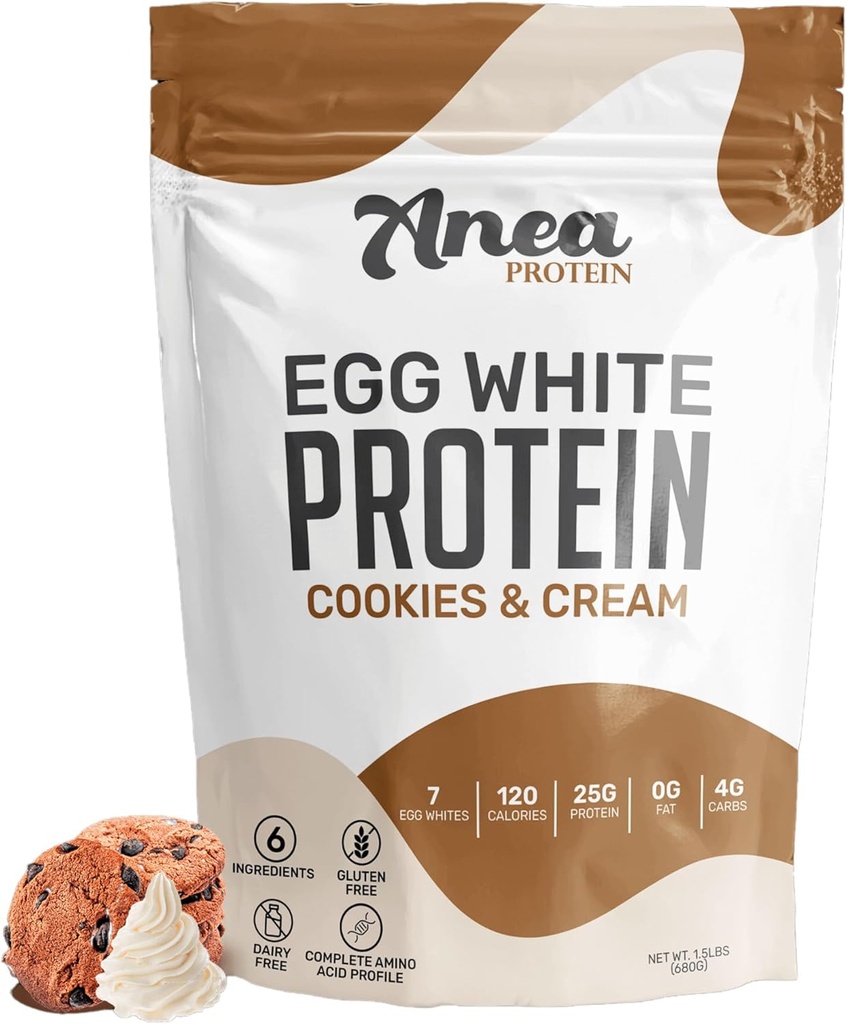 Anea Egg White Powder 124; 25g Protein 124; Dairy Free 124; Gluten Free 124; Fat Free A4; Amino Acids 124; High Biological Value (1.5 Pound (1.5 Pound 1) (1.5 Pound (Paket 1), Cookies & Cream)