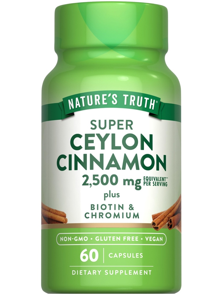 Nature 's Truth Ceylon Cinsules Capsules 124; 2500mg 124g; ditambah Chromium dan Biotin 124; 60 Menghitung 124; Vegan, Non- GMO & Gluten Free Suplemen