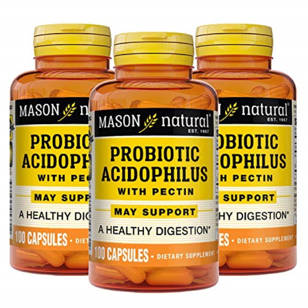 Mason Probiotic Acidophilus Natural, 150 Day Suppply, Support Regularity and Normal Ditrable with Pectin & Calcium, 100 Kapsul (Paket 3)