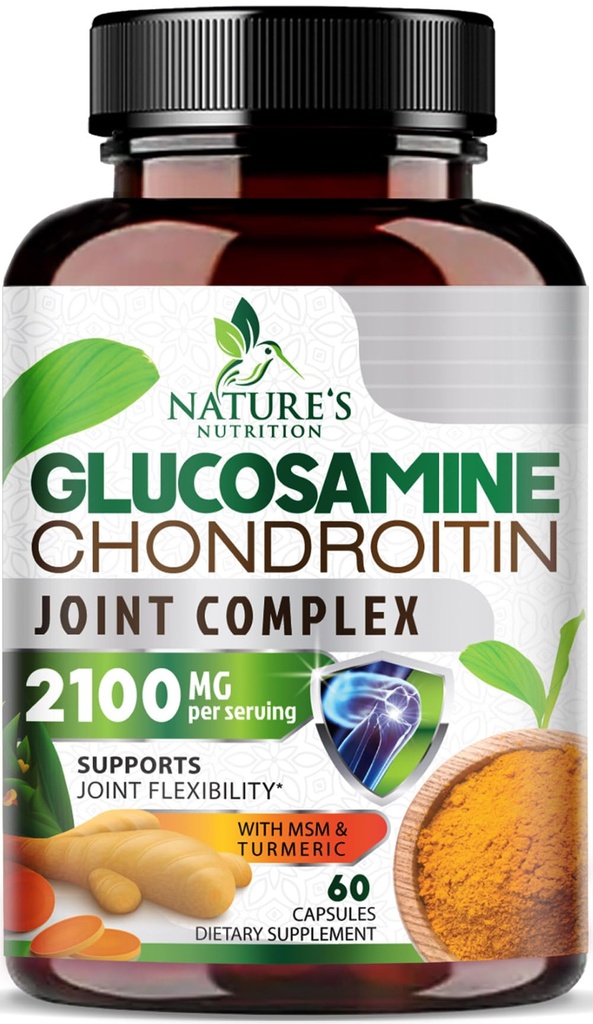 Glucosamin Chondroitin MS2100mg Kompleks - Bersama Dukungan Dukungan untuk Mobility Gabungan & Comfort Untuk Pria dan Wanita dengan Turmeric & Boswellia, Suplemen Glucosamin Triple Kekuatan - 60 Kapsul