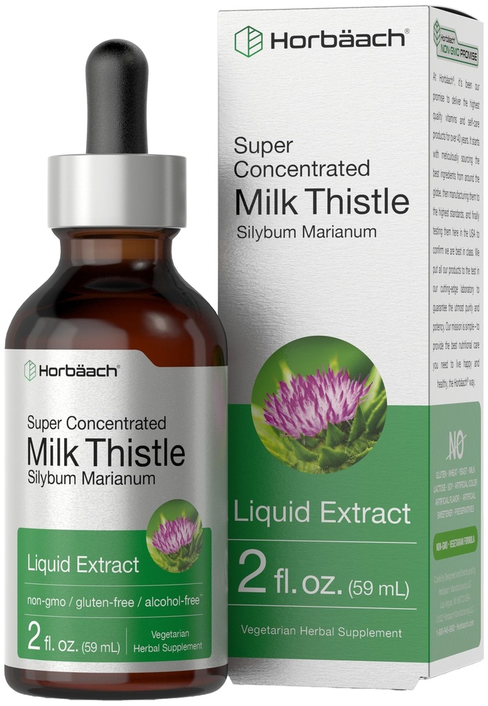 Horbäach Milk Thistle Extract Liquid 124; 2 fl oz 124; Alkohol Bebas 124; Vegetarian, Non-GMO & Gluten Free Supplemen