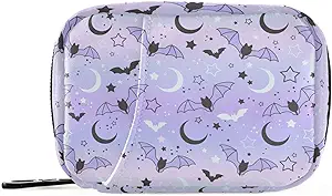Kotak Pill Ungu Bat Moon 7 Day Case Travel Pill Organizer Bag dengan Zipper Portable Weekly Vitamin Medicine Suplemen Hoder Pouch