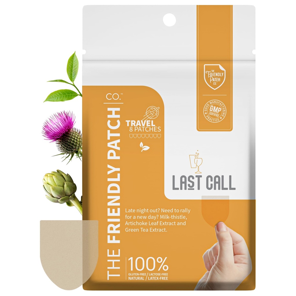The Friendly Patch Last Call Patch - Late Night Out - Plant powered Wearable Patch with Vine Tea, Caffeine, Milk Thistle, Artichoke Leaf Extract - Wellness 8 Pack