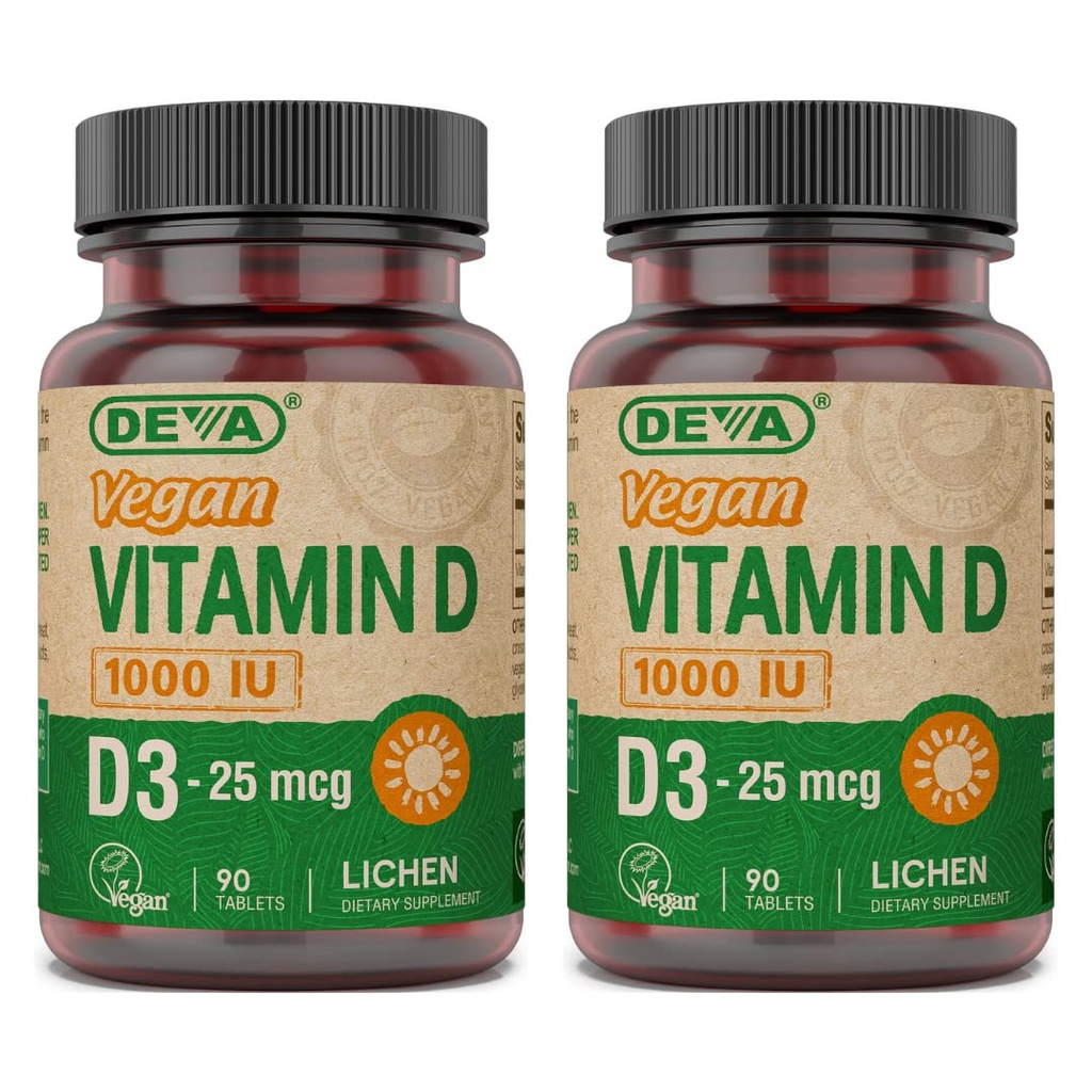 Tambahan DEVA Vegan Vitamin D3 - satu tablet Per- Day dengan 1000 IU - Cholecalferol - Lichen Plant Derived - 90 Small Tablet, 2 - Pack