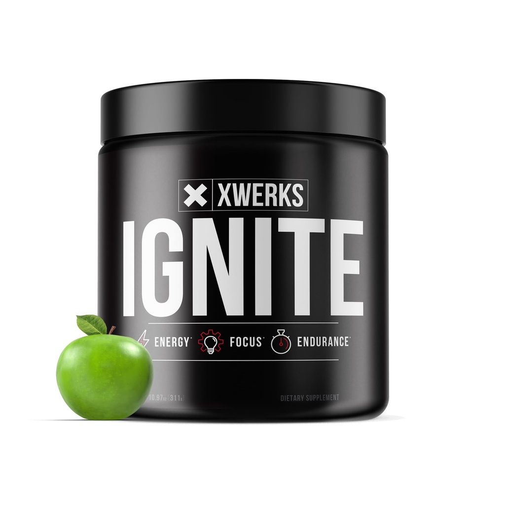 Xwerks Ignite Green Apple Pre Workout Popper, Natural Keto Pre Workout for Women with Explosive Energy, Gluten Free Blend for Endurance and Stamina, 150mg Caffeine, 30 Servings