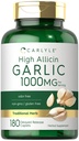 Tambahan Carlyle Bawang putih 1000mg 124; 180 Caplets 124; Odorless Pills 12.4; High AllicinExtract 124; Vegetarian, Non-GMO & Gluten Bebas